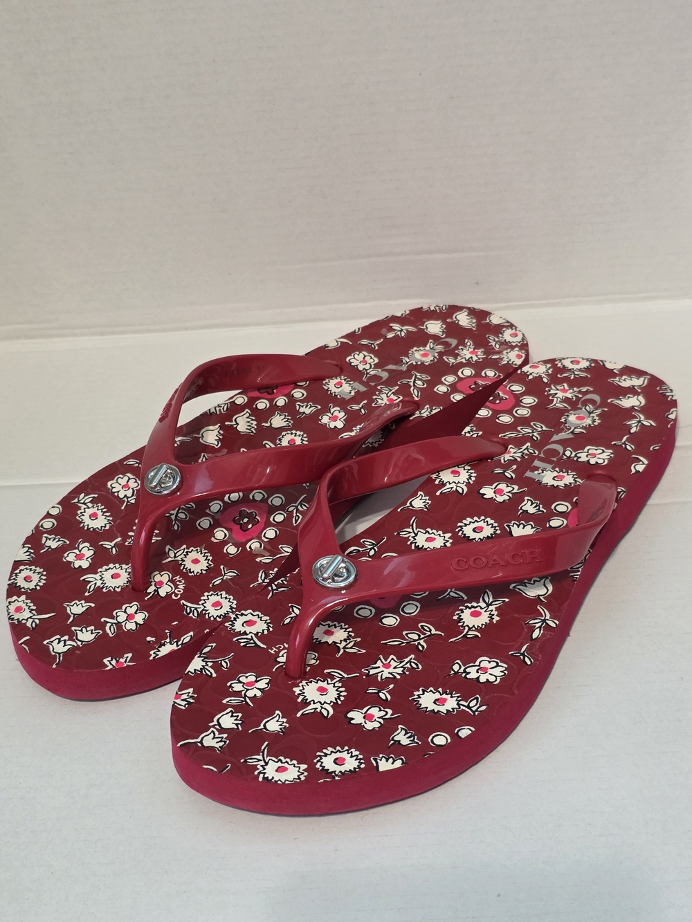 Coach Floral Red Women's Flip Flops